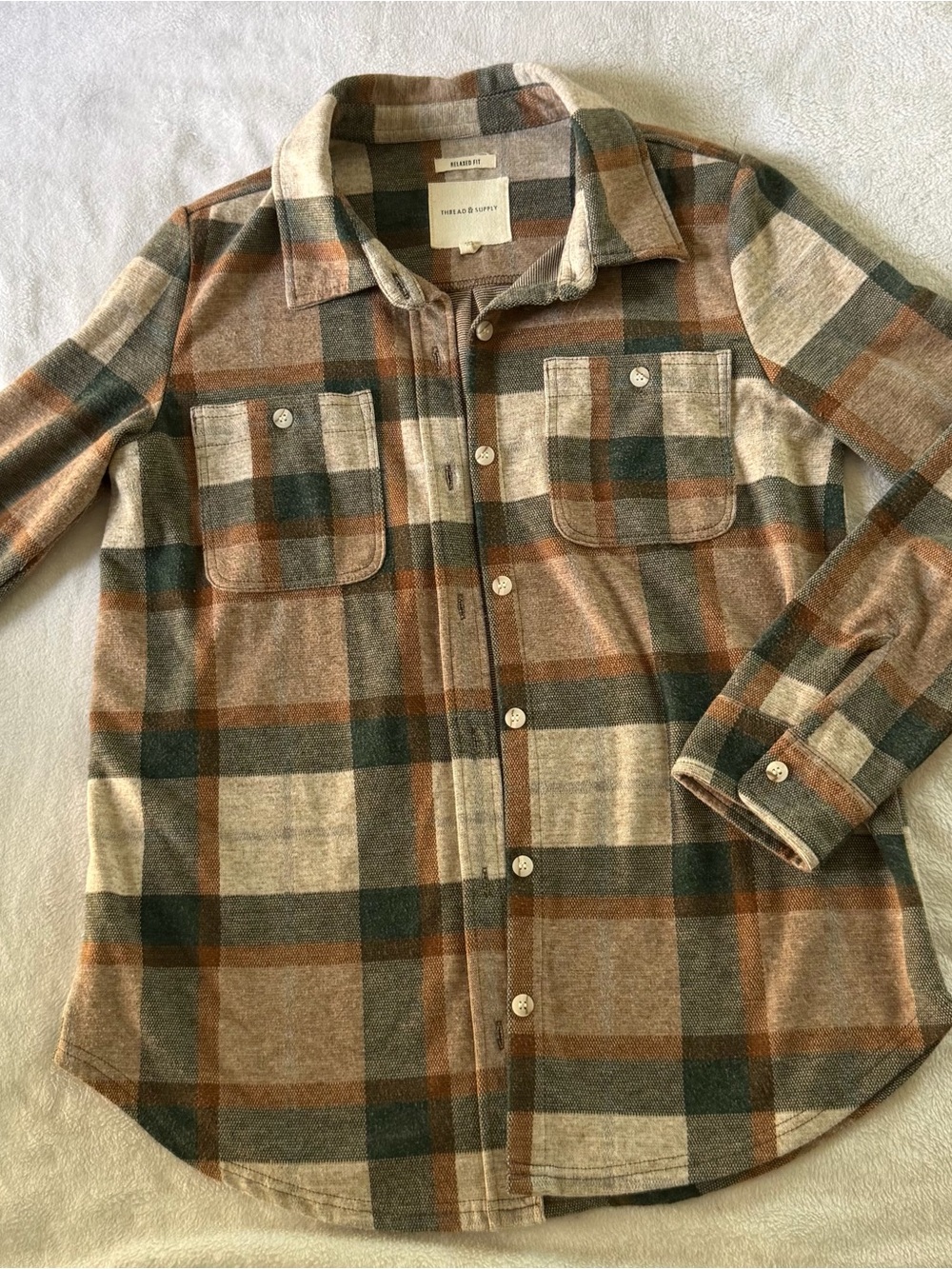 Thread & Supply Brown and Gray Plaid Shacket